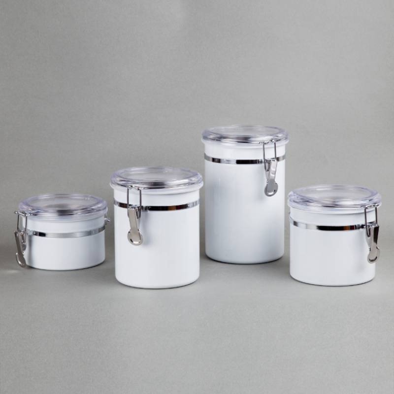 Set of 4 Stainless Steel Canister Set in White Color