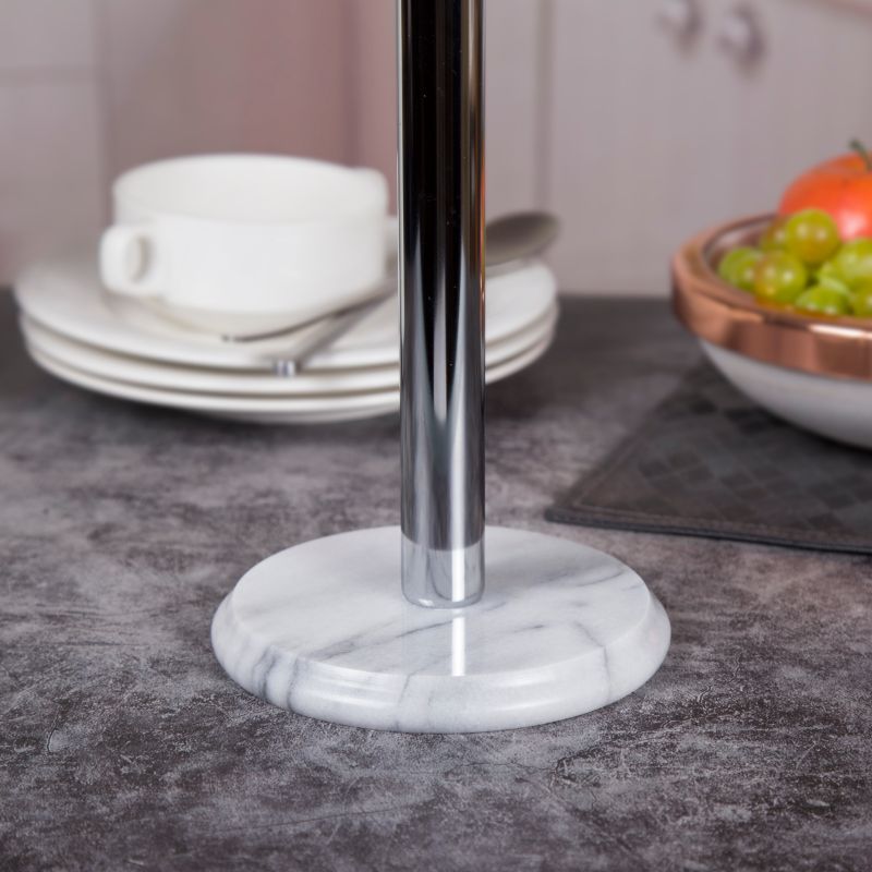 White Marble Upright Paper Towel Holder with Metal Pole in Chrome Finish -  Evco Trading Co., Ltd.