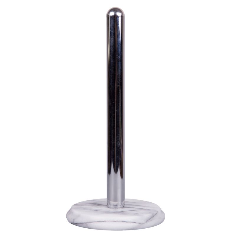 White Marble Upright Paper Towel Holder with Metal Pole in Chrome Finish -  Evco Trading Co., Ltd.