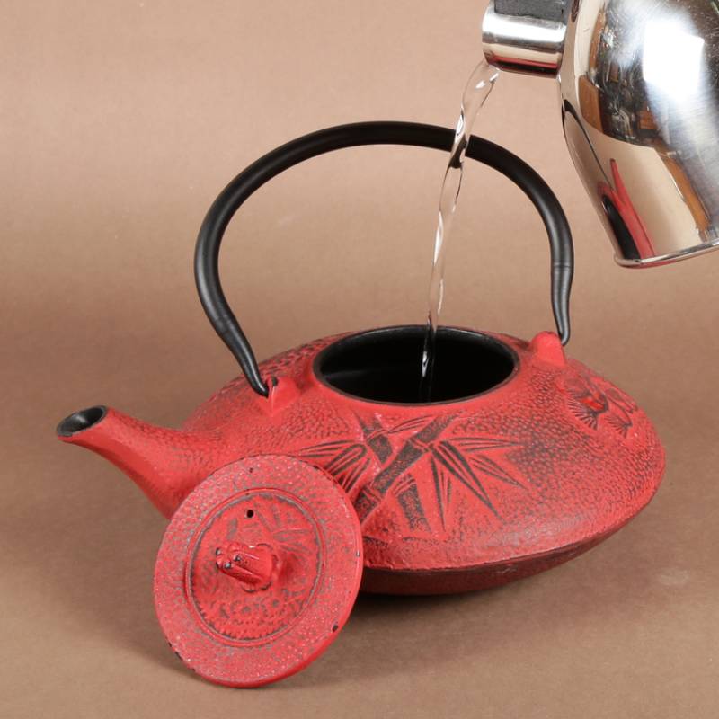 Kyusu 38 Oz Cast Iron Tea Pot in Red Color
