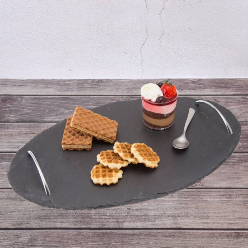 Slate Oval Serving Tray with Zinc Alloy Handles