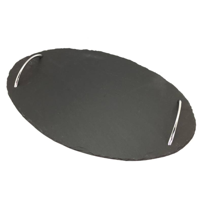 Slate Oval Serving Tray with Zinc Alloy Handles