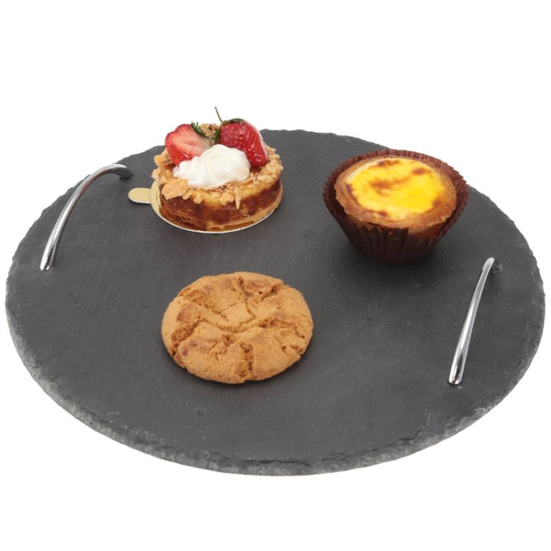 Slate Round Serving Tray with Zinc Alloy Handles
