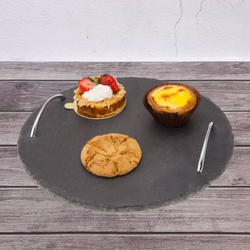 Slate Round Serving Tray with Zinc Alloy Handles
