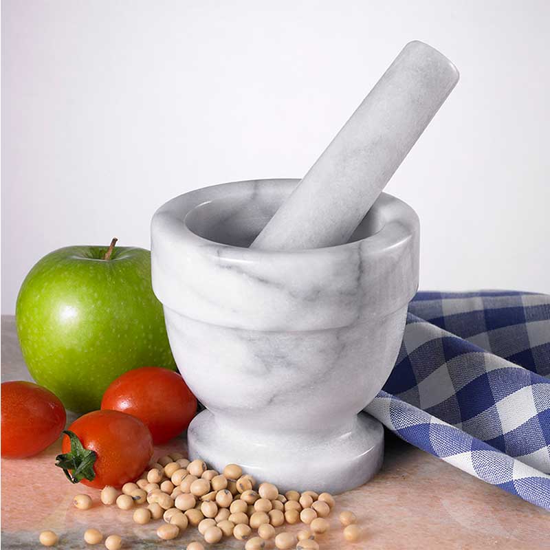 HIC Kitchen Marble Mortar and Pestle, 4in