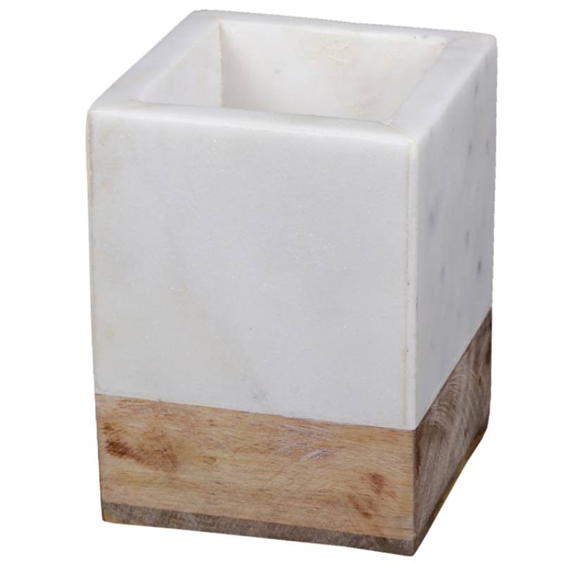 Taj Elite Collection Creamy White Marble and Mango Wood Bath Tumbler