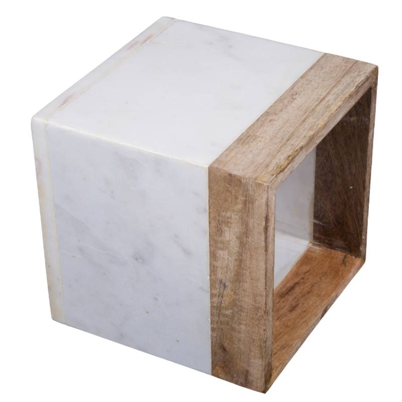 Taj Elite Collection Creamy White Marble and Mango Wood Tissue Box Cover