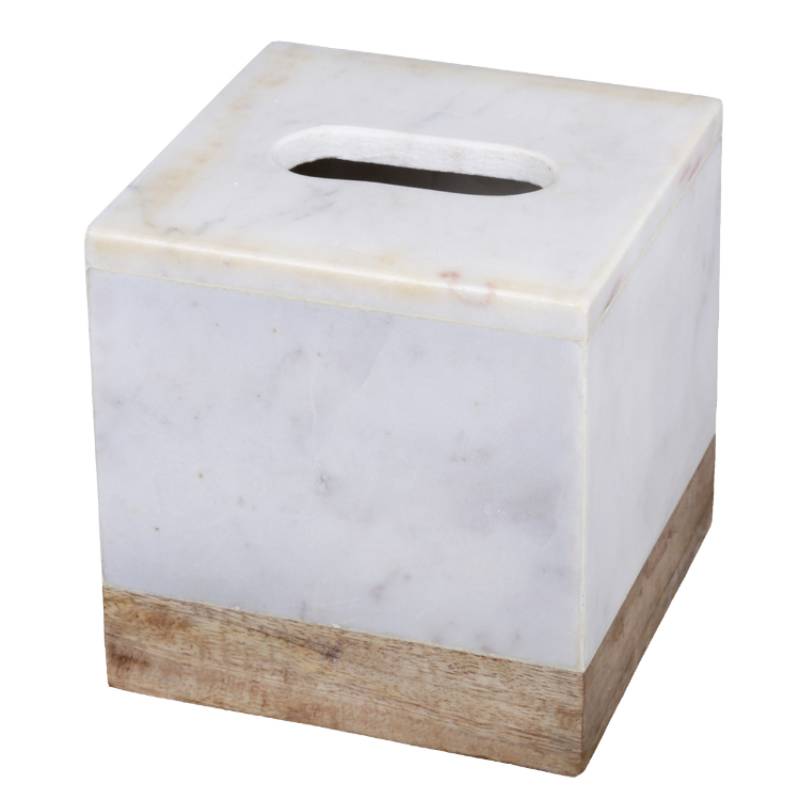 Taj Elite Collection Creamy White Marble and Mango Wood Tissue Box Cover