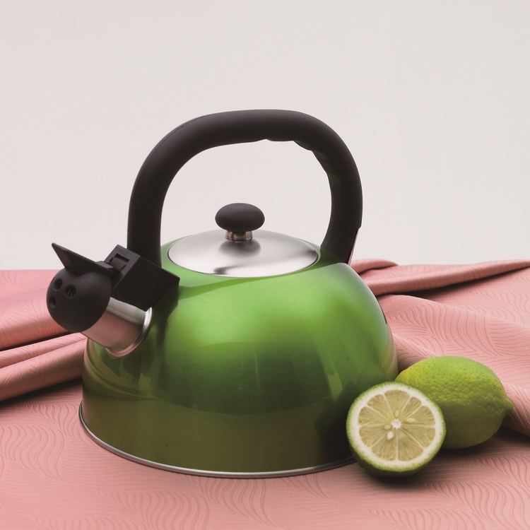 Satin Mist 2.6 Qt. Stainless Steel Whistling Tea Kettle in Chartreuse Color
