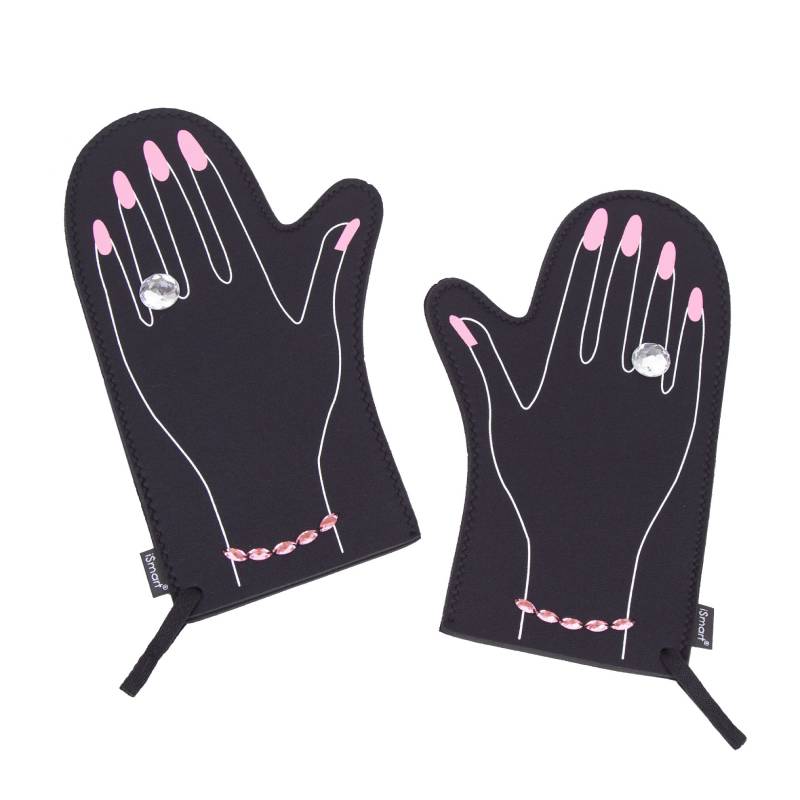 Set of 2 (One Pair) Neoprene Oven Mitt with Pink Horses Bracelet and Pink Nail Design