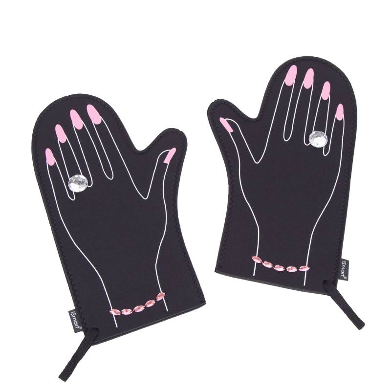 Set of 2 (One Pair) Neoprene Oven Mitt with Pink Horses Bracelet and Pink Nail Design